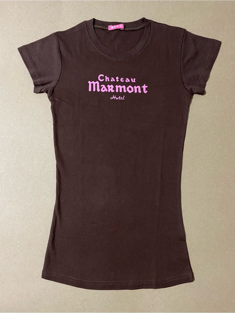 Chateau Marmont Pink Logo Women’s Brown Baby Tee